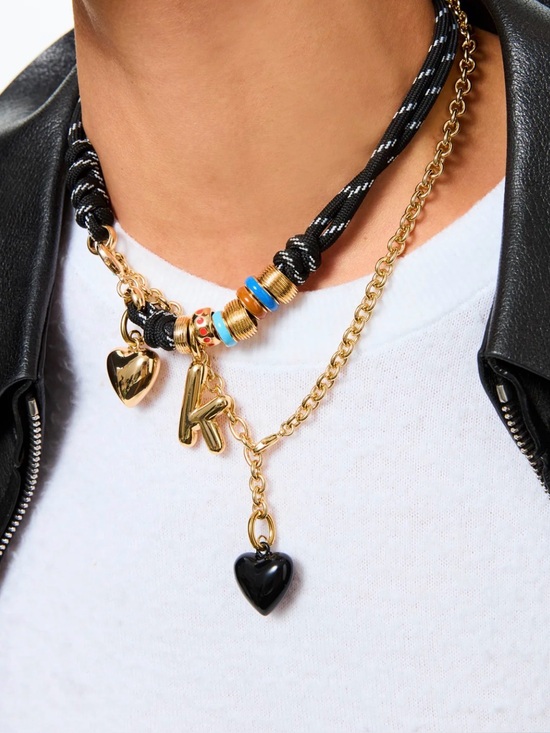 Roxanne Assoulin Jewelry - Roxanne Assoulin The Super Size Happy Cord Necklace with black puffy heart & “m”